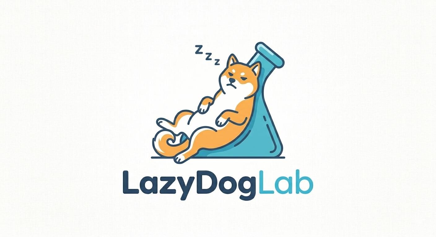 Sleeping shiba in a flask — LazyDogLab mascot